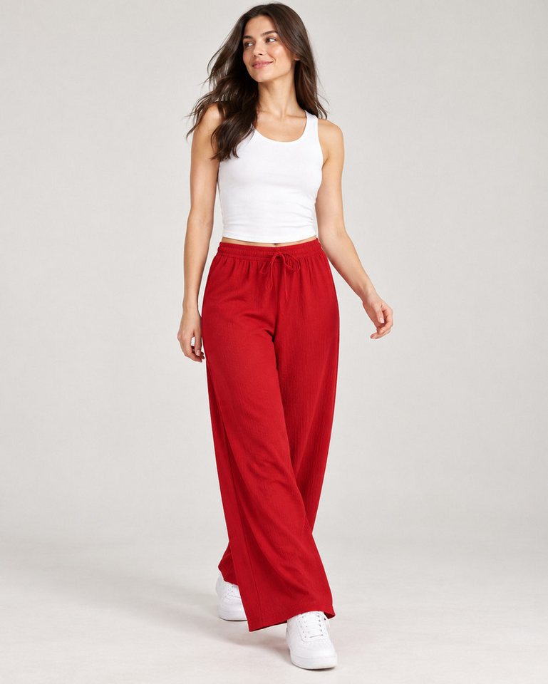 fashionshowcase Palazzohose Damen Freizeithose mit weitem Bein Crinkle Hose elastischer Bund vielseitig kombinierbar, angenehmer Freizeitkomfort – Bild 3 von 5