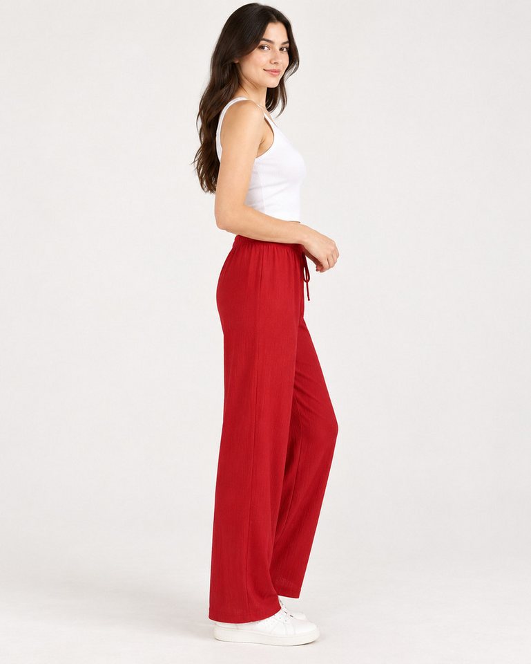 fashionshowcase Palazzohose Damen Freizeithose mit weitem Bein Crinkle Hose elastischer Bund vielseitig kombinierbar, angenehmer Freizeitkomfort – Bild 4 von 5