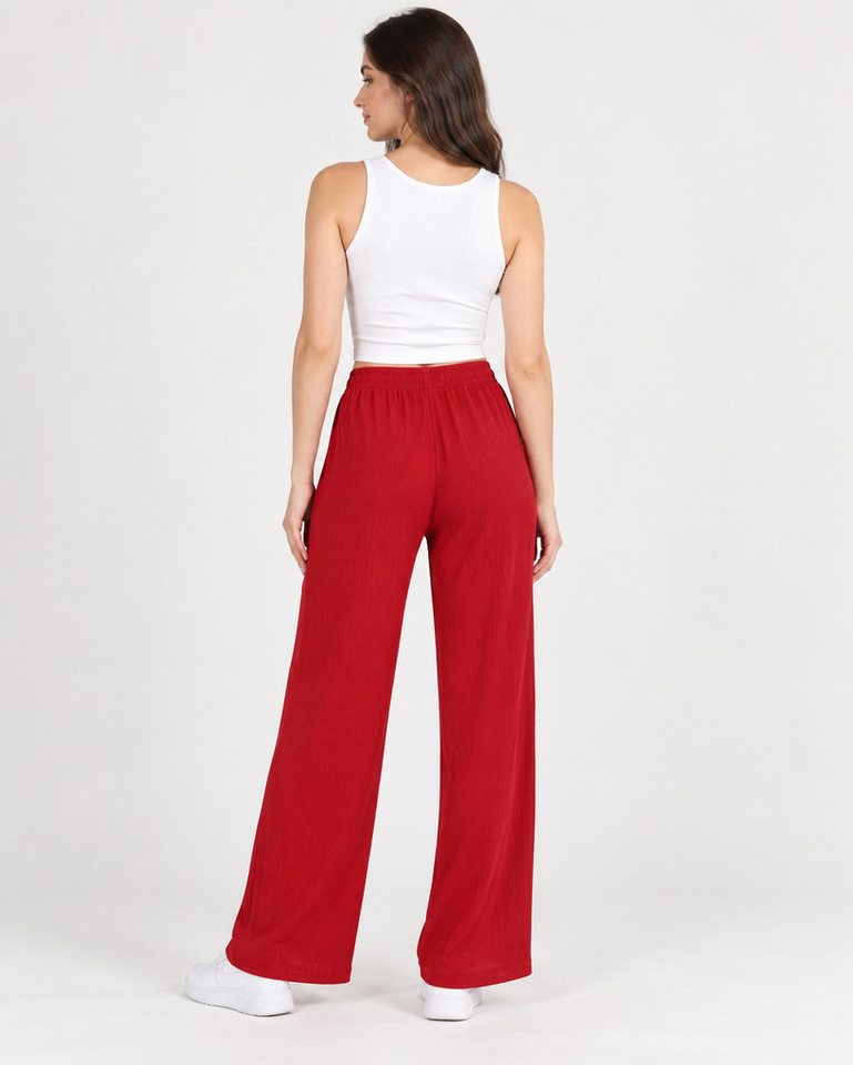 fashionshowcase Palazzohose Damen Freizeithose mit weitem Bein Crinkle Hose elastischer Bund vielseitig kombinierbar, angenehmer Freizeitkomfort – Bild 5 von 5