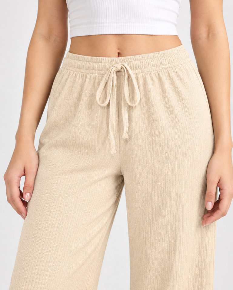fashionshowcase Palazzohose Damen Freizeithose mit weitem Bein Crinkle Hose elastischer Bund vielseitig kombinierbar, angenehmer Freizeitkomfort – Bild 2 von 5