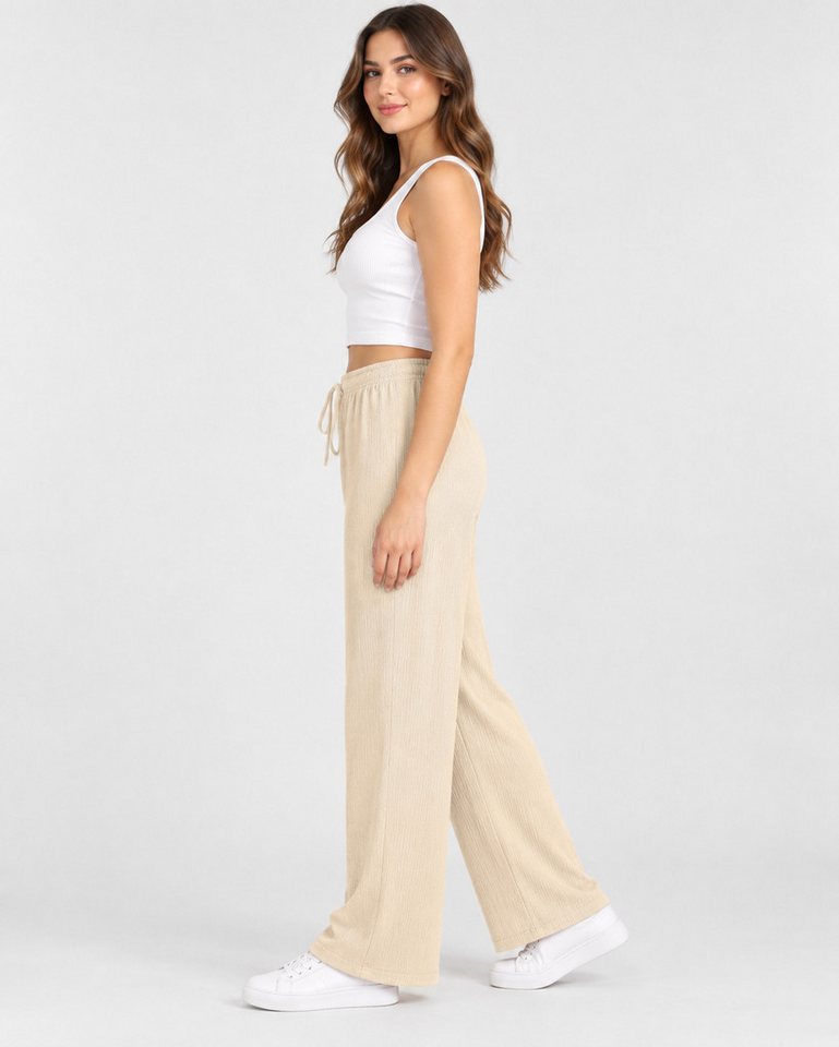 fashionshowcase Palazzohose Damen Freizeithose mit weitem Bein Crinkle Hose elastischer Bund vielseitig kombinierbar, angenehmer Freizeitkomfort – Bild 4 von 5