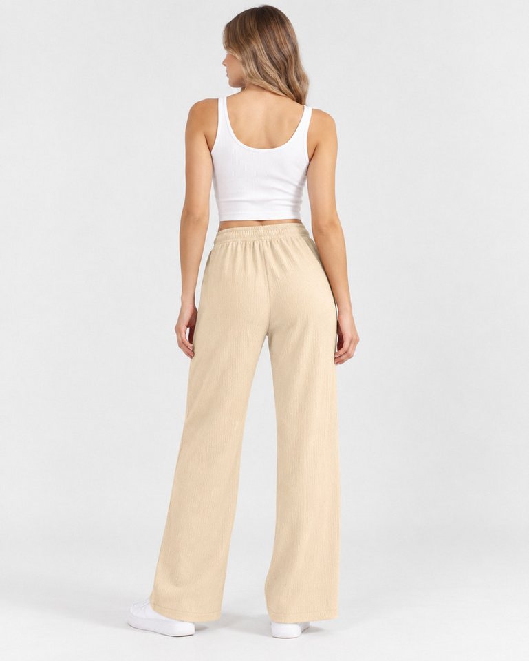 fashionshowcase Palazzohose Damen Freizeithose mit weitem Bein Crinkle Hose elastischer Bund vielseitig kombinierbar, angenehmer Freizeitkomfort – Bild 5 von 5