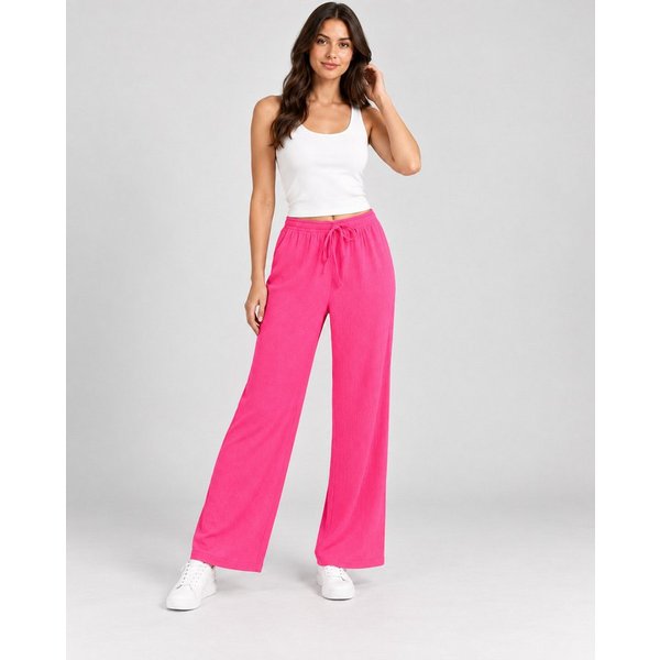 fashionshowcase Palazzohose Damen Freizeithose mit weitem Bein Crinkle Hose elastischer Bund vielseitig kombinierbar, angenehmer Freizeitkomfort