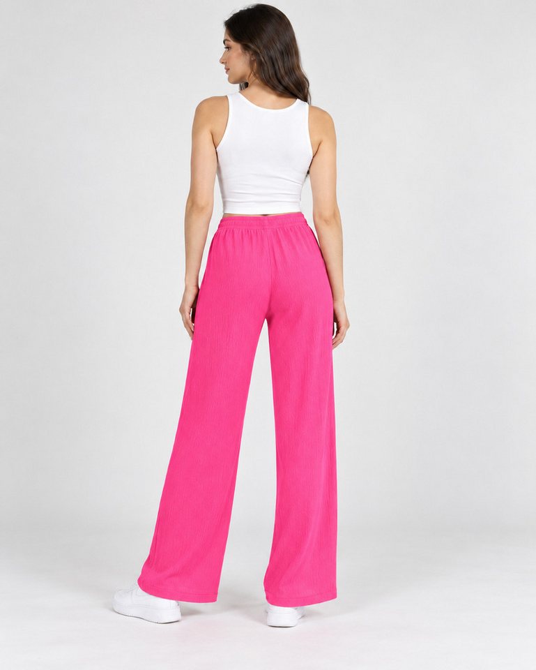 fashionshowcase Palazzohose Damen Freizeithose mit weitem Bein Crinkle Hose elastischer Bund vielseitig kombinierbar, angenehmer Freizeitkomfort – Bild 5 von 5