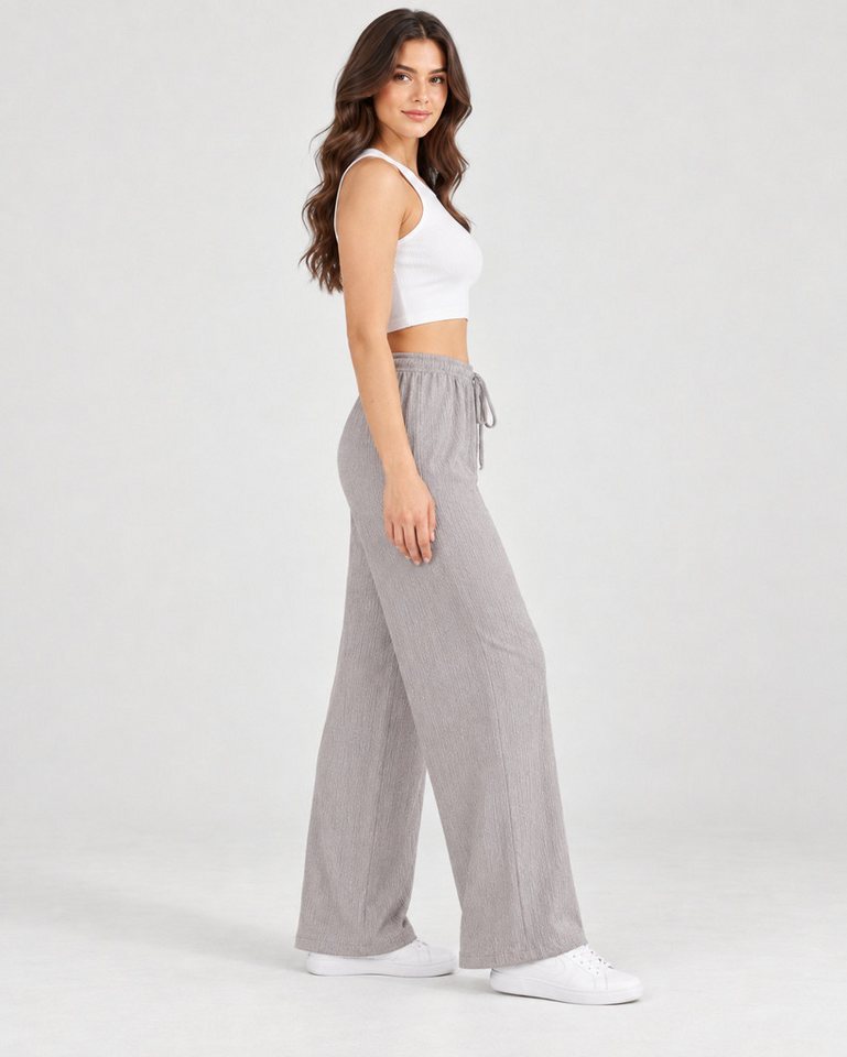 fashionshowcase Palazzohose Damen Freizeithose mit weitem Bein Crinkle Hose elastischer Bund vielseitig kombinierbar, angenehmer Freizeitkomfort – Bild 4 von 5