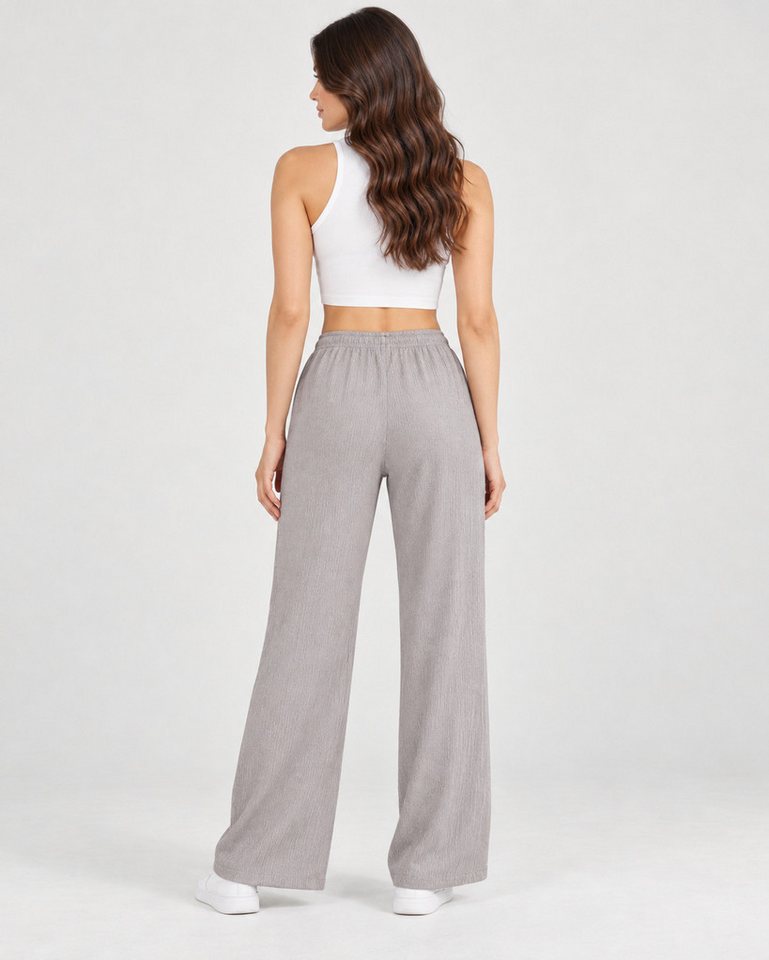 fashionshowcase Palazzohose Damen Freizeithose mit weitem Bein Crinkle Hose elastischer Bund vielseitig kombinierbar, angenehmer Freizeitkomfort – Bild 5 von 5