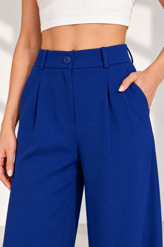 fashionshowcase Palazzohose Stoffhose Marlenehose mit elastischem High-Waist-Bund und weitem Bein Bundfalten, komfortabler Stretchbund, vielseitiger Business-Lo – Bild 2 von 5