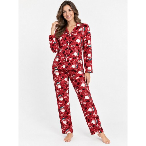 fashionshowcase Pyjama Damen Schlafanzug mit Weihnachtsmotiven, Baumwoll-Elasthan, Winter (2 tlg) weihnachtliche Motive