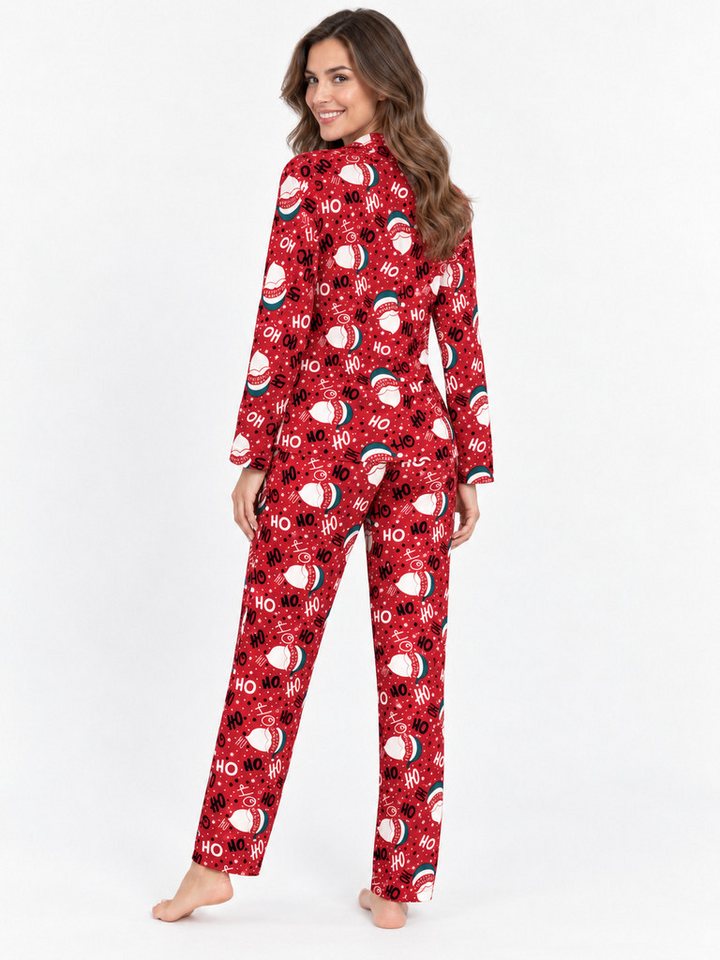 fashionshowcase Pyjama Damen Schlafanzug mit Weihnachtsmotiven, Baumwoll-Elasthan, Winter (2 tlg) weihnachtliche Motive – Bild 3 von 4