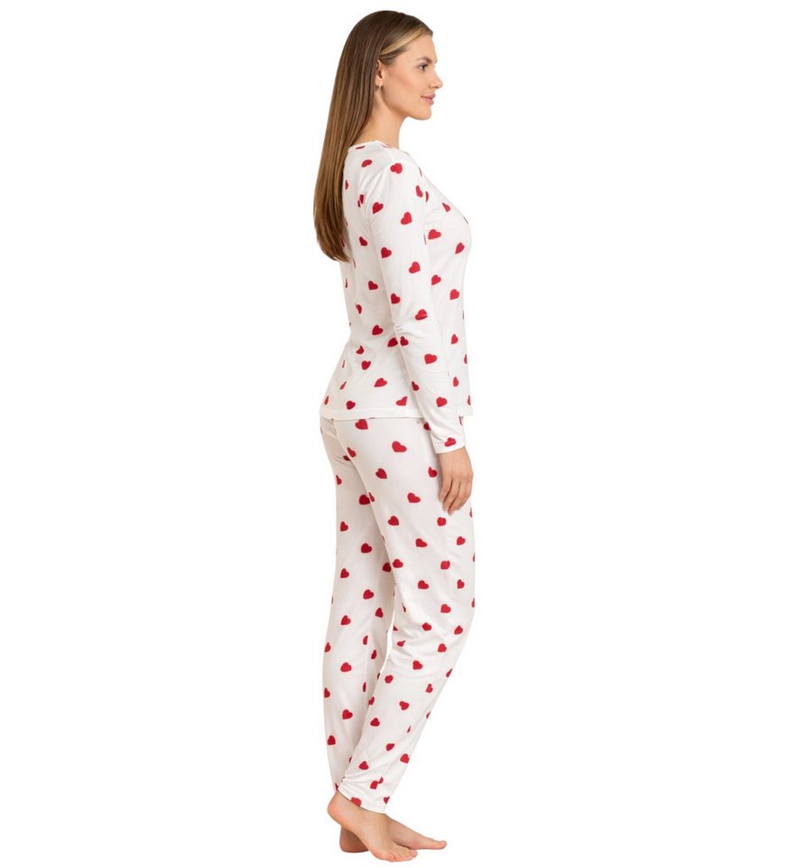 fashionshowcase Pyjama Damen Schlafanzug Set 2-teilig mit Herzmuster – Bequemer Hausanzug (2-teiliges Set (Oberteil & Hose) elastischer Bund – Bild 2 von 4
