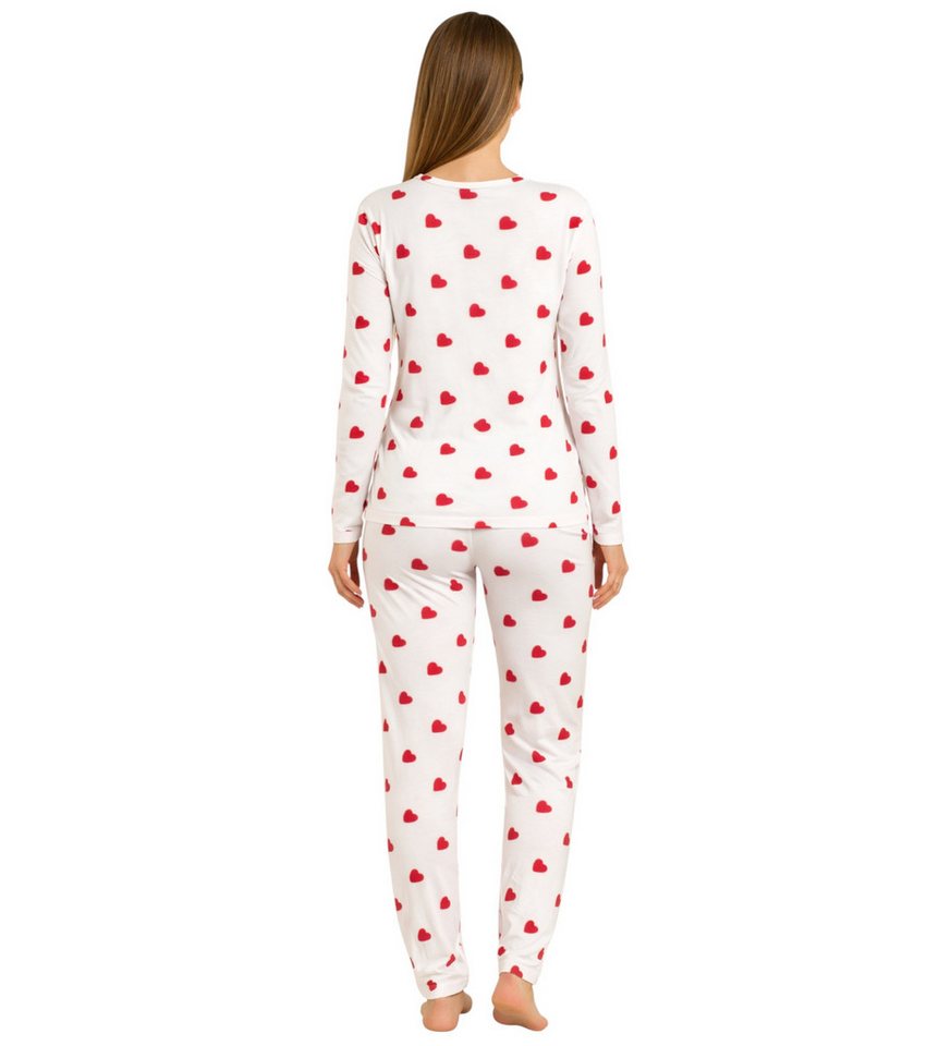 fashionshowcase Pyjama Damen Schlafanzug Set 2-teilig mit Herzmuster – Bequemer Hausanzug (2-teiliges Set (Oberteil & Hose) elastischer Bund – Bild 3 von 4