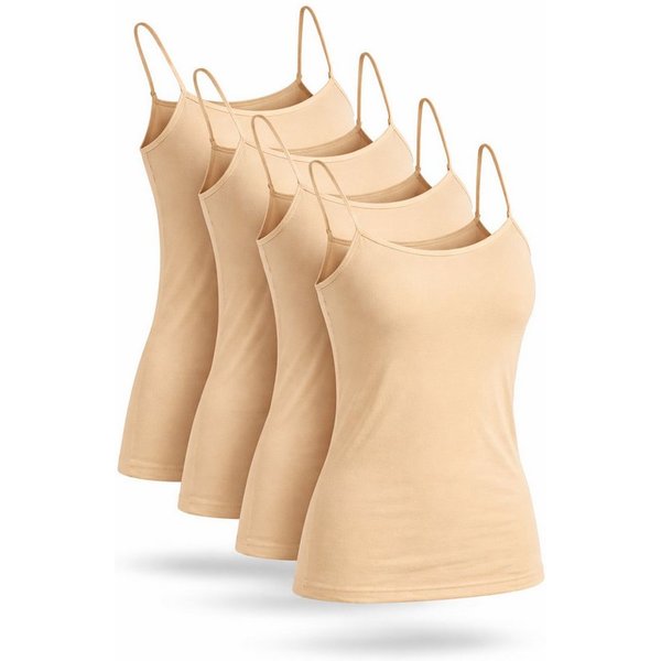 fashionshowcase Tanktop 4er Pack Damen Spaghettiträger Unterhemd Baumwolle Basic Top Stretch (Set, Mehrfachpack) atmungsaktiv, hautfreundich