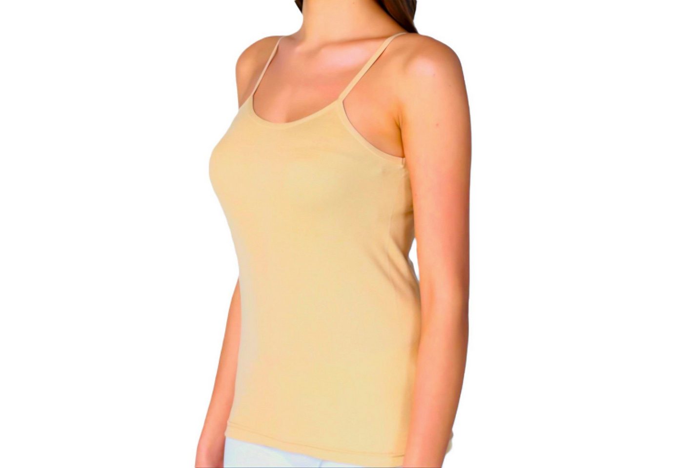 fashionshowcase Tanktop 4er Pack Damen Spaghettiträger Unterhemd Baumwolle Basic Top Stretch (Set, Mehrfachpack) atmungsaktiv, hautfreundich – Bild 2 von 4