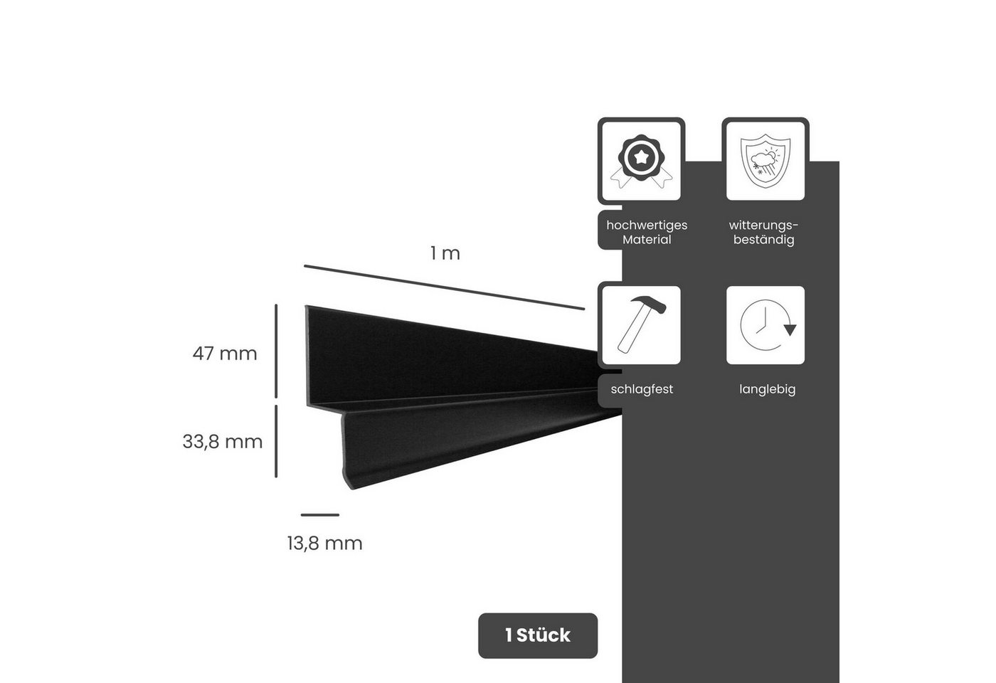 Fassadenprofile Abdeckprofil (1m Noppenbahn Abschlussprofil, 1 Stück Schwarz, 1-St), Noppenbahn Mauerschutz 1m, Sockelprofil, Abdeckprofil für Noppenfolie – Bild 2 von 5