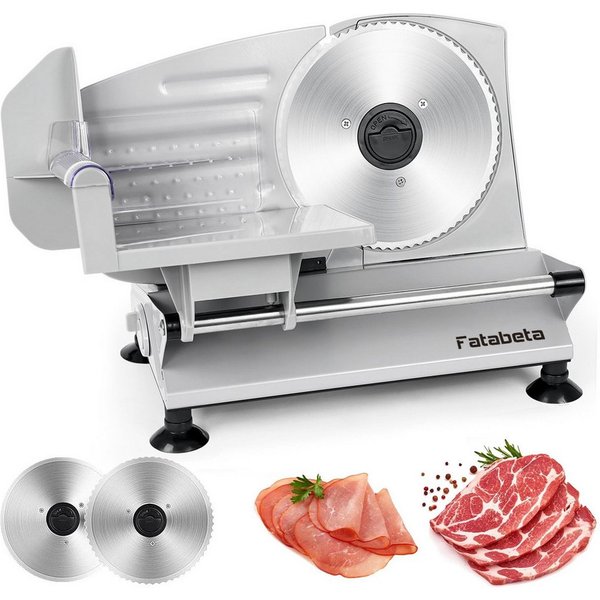 FATABETA Allesschneider Elektrischer Allesschneider, Verstellbare Küchenmaschine 0 bis 15mm, 150,00 W, 2 Klingen, Geeignet für Wurst, Brot, Schinken, Elektrisch
