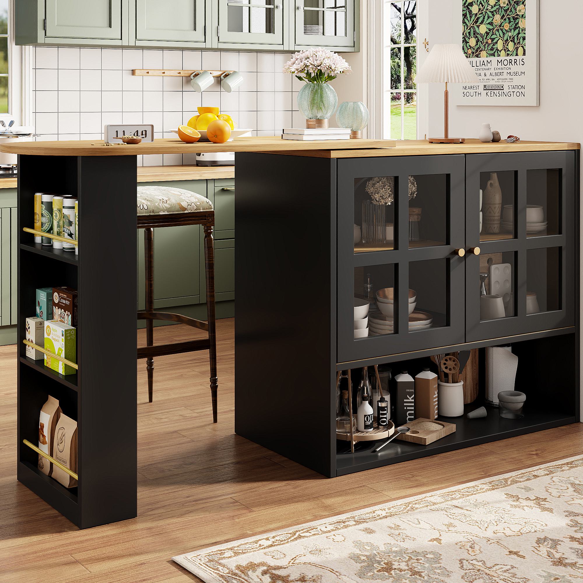 360° Drehbarer Essbar, mit Snackregal und 5 Ablageflächen, 138-204x39x102,5 cm, Schwarz – Bild 2 von 2
