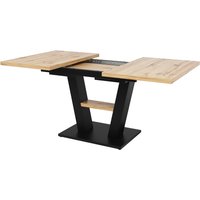 Ausziehbarer Esstisch mit V-förmigen Beinen, MDF und Metall, 118-157x70x75 cm, Naturfarbe