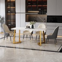 Esstisch, Moderner Luxus Rechteckig mit Vergoldeten Metallbeine MDF-Tischplatte Marmoroptik Vergoldetes Weiß 117 x 68 x 75 cm Aosom.de