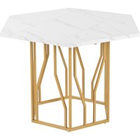 Moderner sechseckiger Esstisch, mit goldenen Metallbeinen, 115,5x100x75 cm, Weiß+Gold