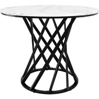 Runder Esstisch, Küchentisch mit MDF Tischplatte und Metall Tischbeine, 80x80x76 cm, Weiß+Schwarz