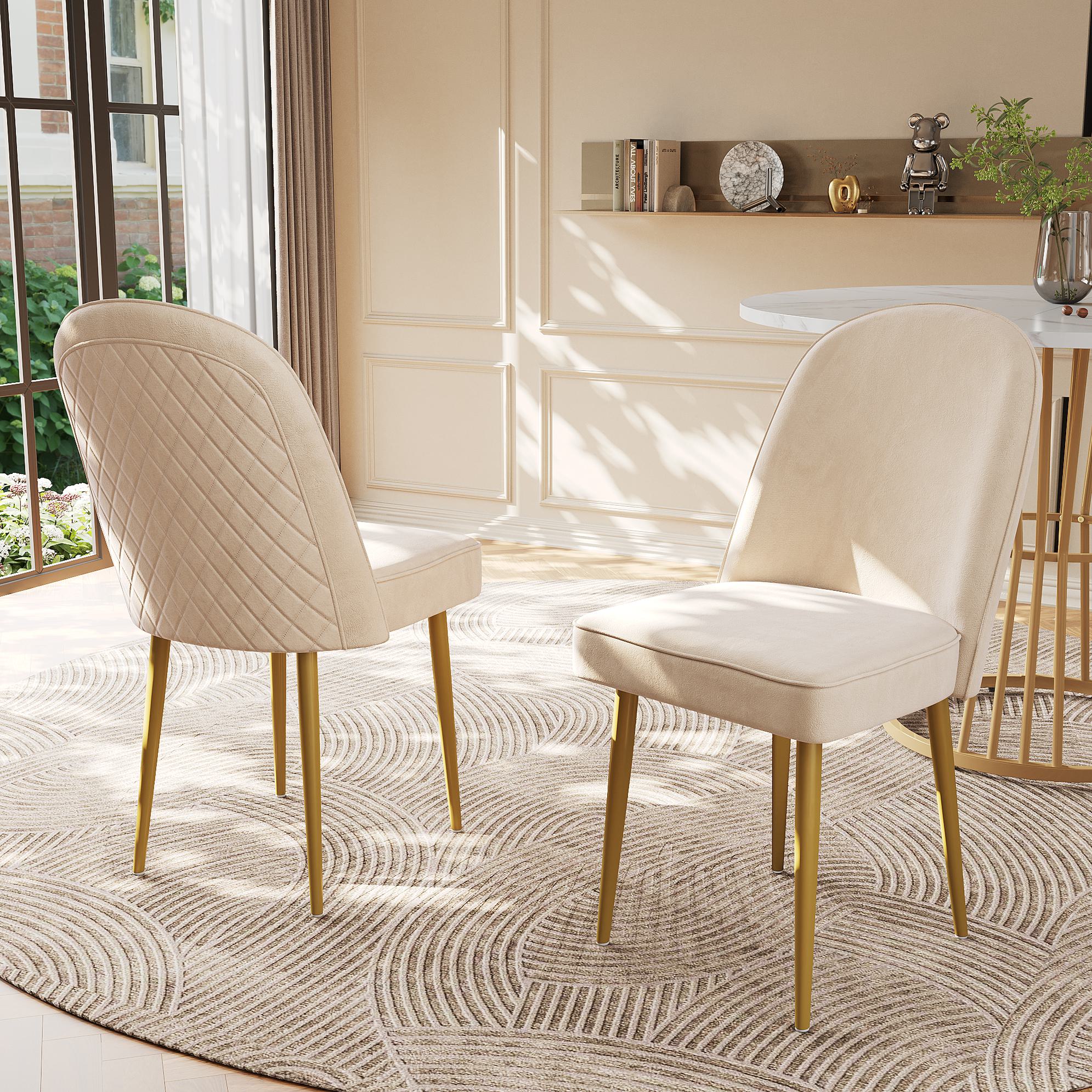 Set aus 2 Samt-Esszimmerstühle, ergonomisches Design mit goldenen Metallbeinen, 50×62×89 cm, Beige – Bild 2 von 2