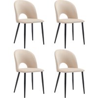 Set aus 4 gepolsterten Esszimmerstühlen aus Samt mit diamantierter Rückenlehne und Metallrahmen, Beige