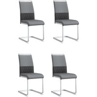 Set aus 4 modernen ergonomischen Esszimmerstühlen mit hoher Rückenlehne aus PU und Leinen in Grau für stilvolle Essbereiche