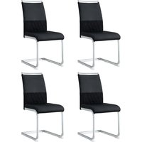 Set aus 4 modernen Esszimmerstühlen mit hoher Rückenlehne, PU & Leinen, ergonomisches Design, schützende Füße, Schwarz