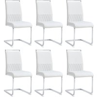 Set aus 6 modernen Esszimmerstühlen mit hoher Rückenlehne aus PU und Leinen, ergonomischem Design und schützenden Füßen, Weiß