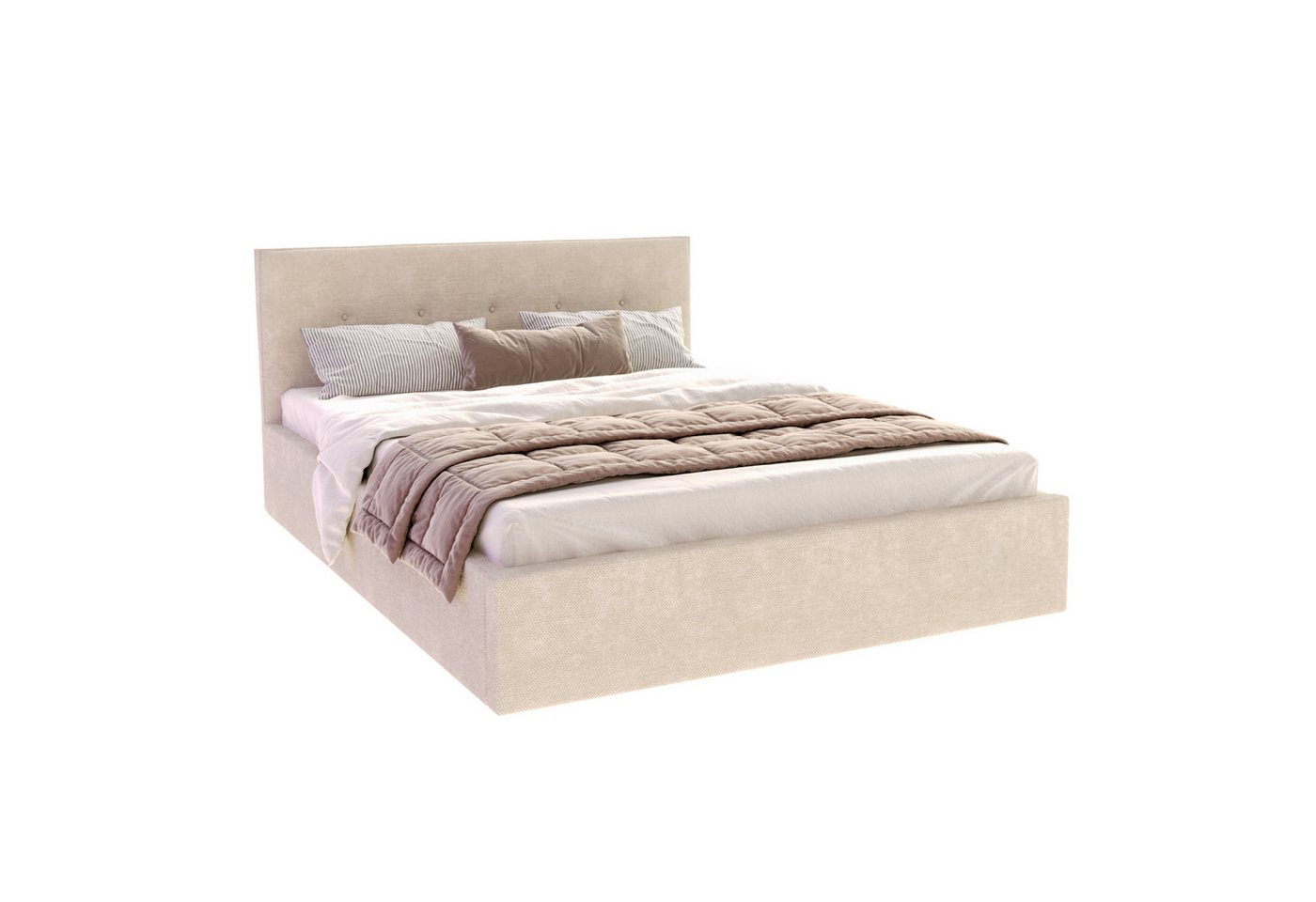 FDM Polsterbett BOHO Bettgestell 90x200, 120x200, 140x200, 160x200, 180x200cm (Polsterbett modern mit Bettkasten MADE IN EU - mit hochwertigem Ottawa Bezug, ver – Bild 2 von 5