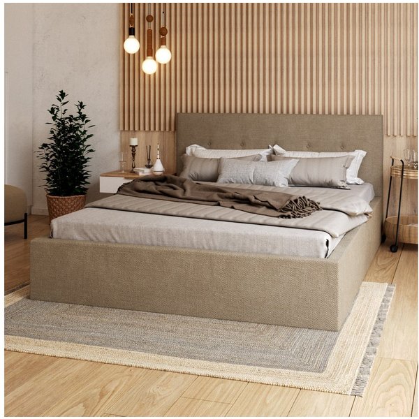 FDM Polsterbett BOHO Bettgestell 90x200, 120x200, 140x200, 160x200, 180x200cm (Polsterbett modern mit Bettkasten MADE IN EU - mit hochwertigem Ottawa Bezug, ver