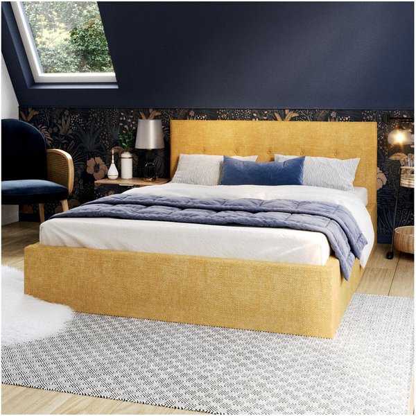 FDM Polsterbett BOHO Bettgestell 90x200, 120x200, 140x200, 160x200, 180x200cm (Polsterbett modern mit Bettkasten MADE IN EU - mit hochwertigem Ottawa Bezug, ver