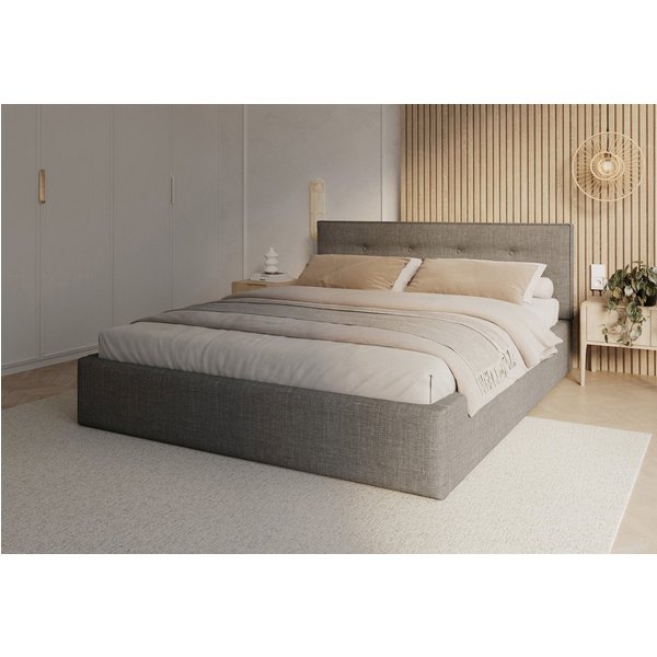 FDM Polsterbett BOHO Bettgestell 90x200, 120x200, 140x200, 160x200, 180x200cm (Polsterbett modern mit Bettkasten MADE IN EU - mit hochwertigem Ottawa Bezug, ver