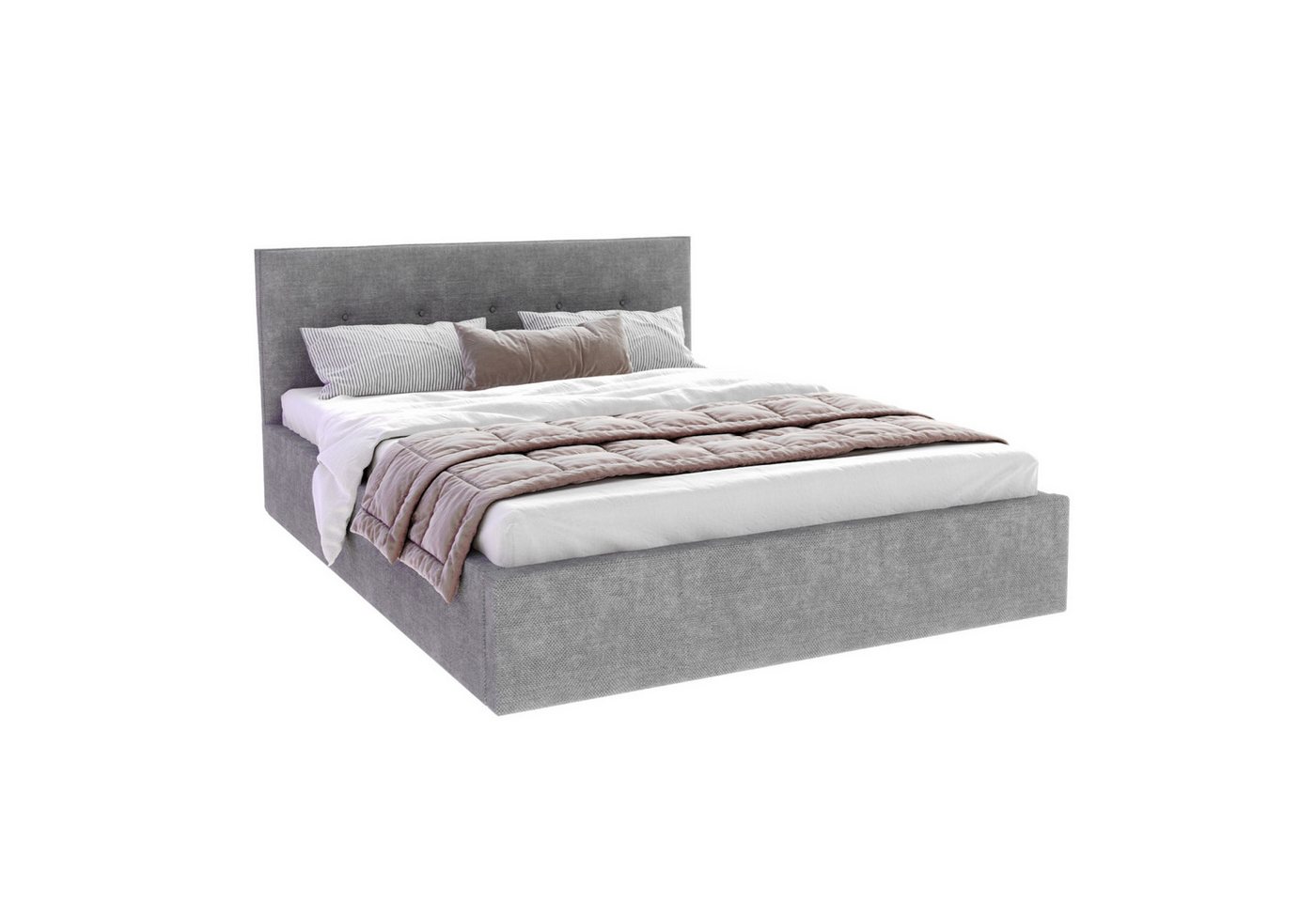 FDM Polsterbett BOHO Bettgestell 90x200, 120x200, 140x200, 160x200, 180x200cm (Polsterbett modern mit Bettkasten MADE IN EU - mit hochwertigem Ottawa Bezug, ver – Bild 2 von 5