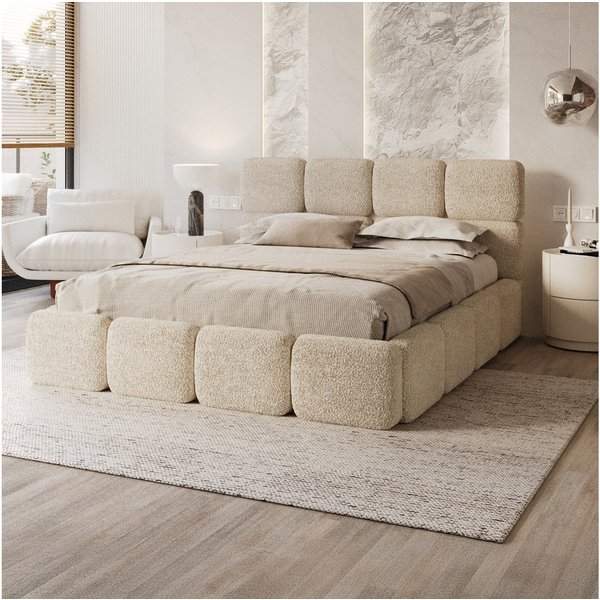 FDM Polsterbett CLOUDY Bettgestell Bett 140x200, 160x200, 180x200 cm Bestseller (verfügbar 140x200 160x200 180x200cm, Bettrahmen, Bett, mit großen gepolsterten 