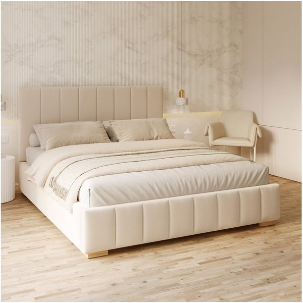 FDM Polsterbett modern mit Bettkasten MADE IN EU - mit hochwertigem Velours Bezug (verfügbar 90x200 120x200 140x200 160x200 180x200cm, Bettrahmen, Bett, mit gro