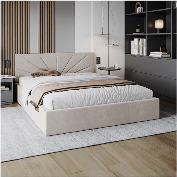 FDM Polsterbett SUNSET Bettgestell MADE IN EU - mit hochwertigem Velours Bezug (verfügbar 90x200 120x200 140x200 160x200 180x200cm, Bettrahmen, Bett, mit großen