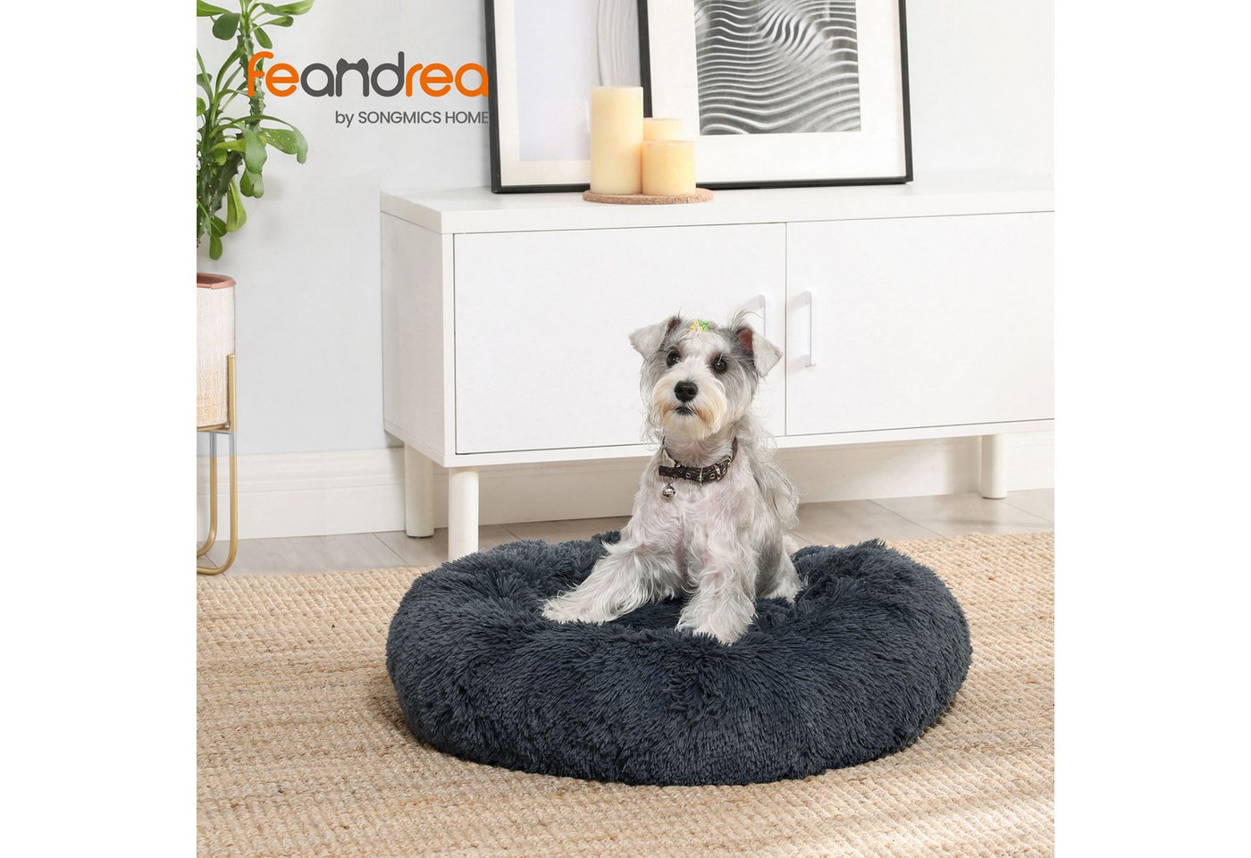 FEANDREA Hundebett flauschig, Katzenbett, Donut Kissen, waschbar, 70 cm Durchmesser, Polsterung in der Mitte herausnehmbar, flauschig – Bild 2 von 5