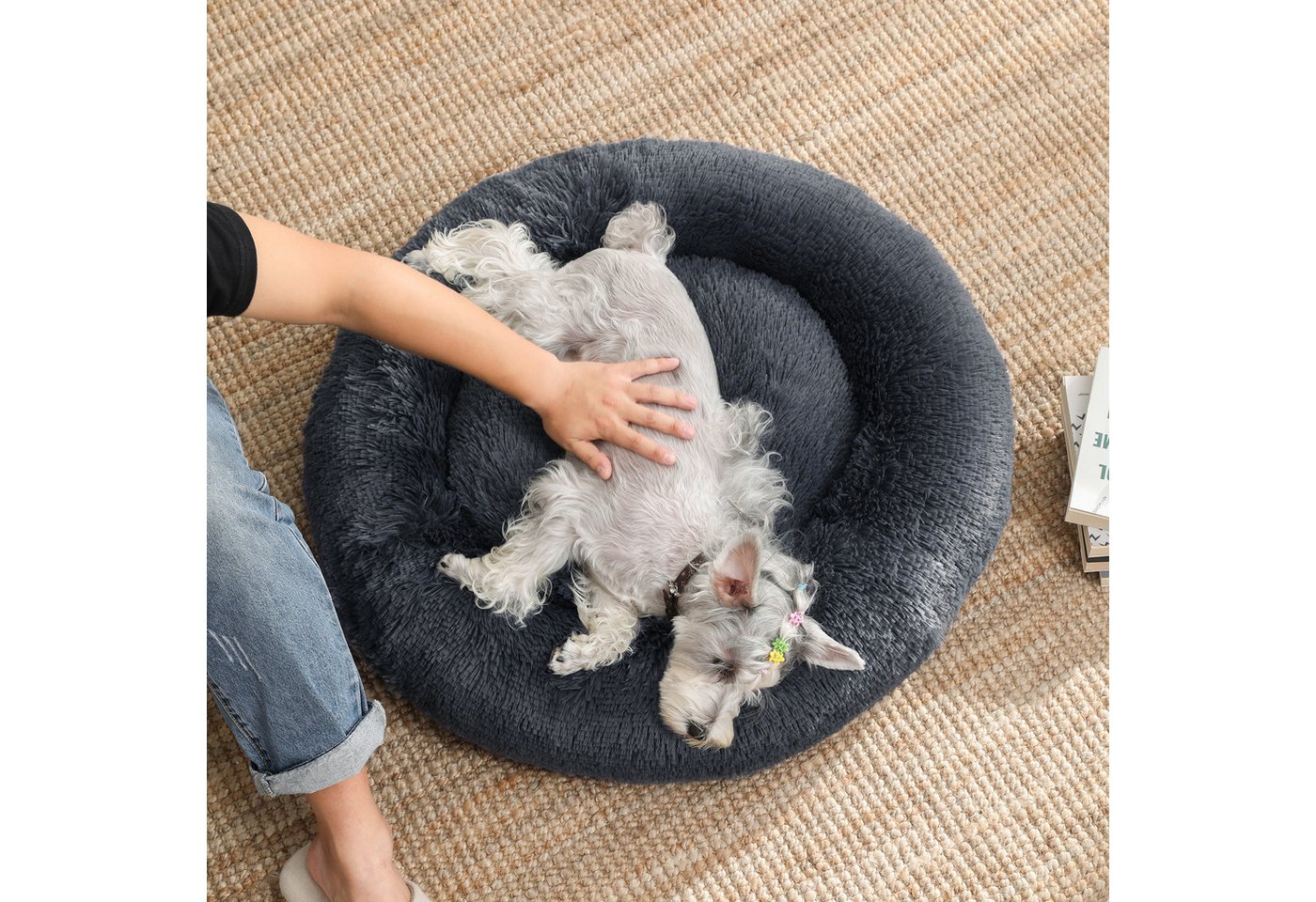 FEANDREA Hundebett flauschig, Katzenbett, Donut Kissen, waschbar, 70 cm Durchmesser, Polsterung in der Mitte herausnehmbar, flauschig – Bild 3 von 5