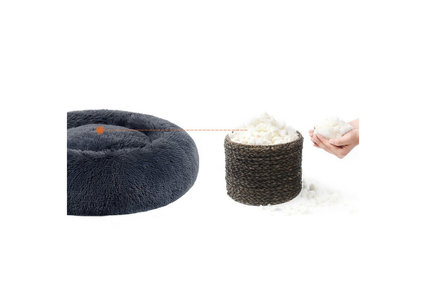 FEANDREA Hundebett flauschig, Katzenbett, Donut Kissen, waschbar, 70 cm Durchmesser, Polsterung in der Mitte herausnehmbar, flauschig – Bild 5 von 5