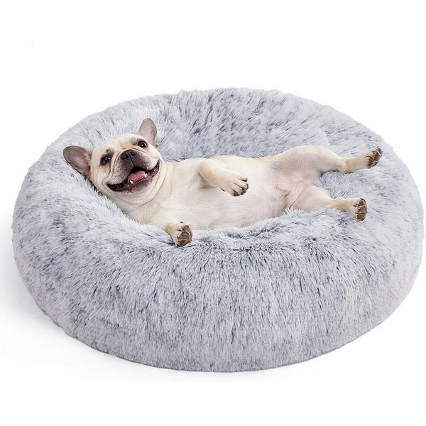 FEANDREA Hundebett flauschig, Katzenbett, Donut Kissen, waschbar, 70 cm Durchmesser, Polsterung in der Mitte herausnehmbar, flauschig