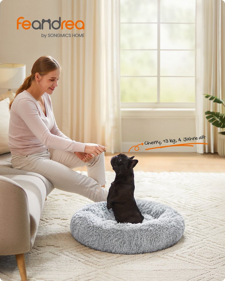 FEANDREA Hundebett flauschig, Katzenbett, Donut Kissen, waschbar, 70 cm Durchmesser, Polsterung in der Mitte herausnehmbar, flauschig – Bild 2 von 5