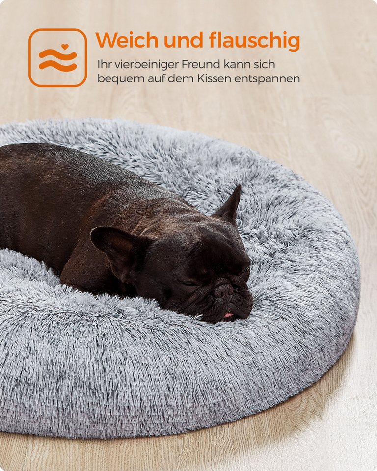 FEANDREA Hundebett flauschig, Katzenbett, Donut Kissen, waschbar, 70 cm Durchmesser, Polsterung in der Mitte herausnehmbar, flauschig – Bild 3 von 5