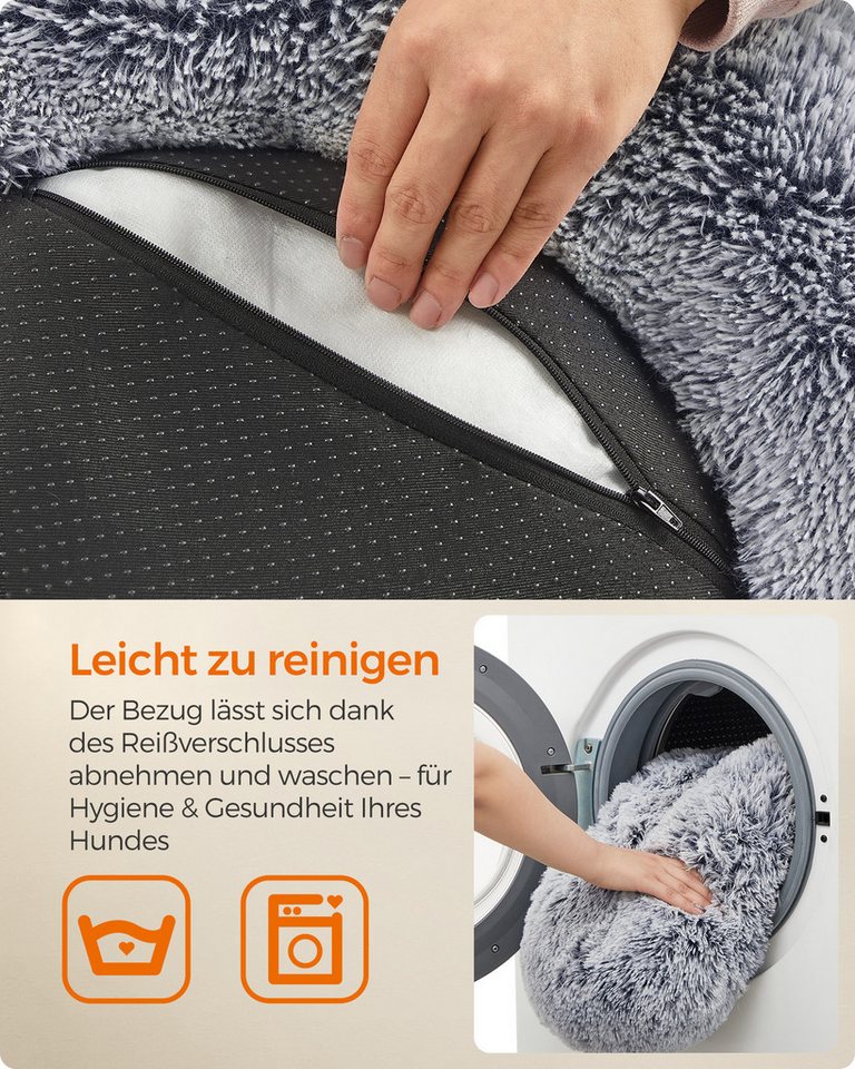 FEANDREA Hundebett flauschig, Katzenbett, Donut Kissen, waschbar, 70 cm Durchmesser, Polsterung in der Mitte herausnehmbar, flauschig – Bild 5 von 5