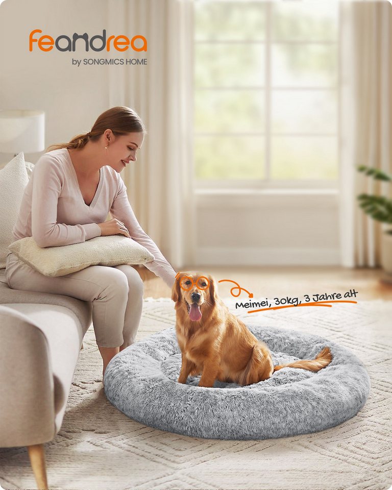 FEANDREA Hundebett flauschig, Katzenbett, Donut Kissen, waschbar, 120 cm Durchmesser, Polsterung in der Mitte herausnehmbar, flauschig – Bild 2 von 5