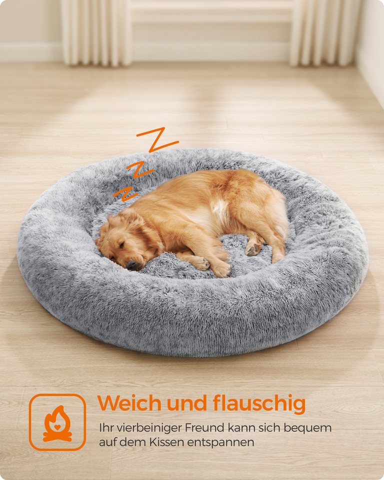 FEANDREA Hundebett flauschig, Katzenbett, Donut Kissen, waschbar, 120 cm Durchmesser, Polsterung in der Mitte herausnehmbar, flauschig – Bild 3 von 5