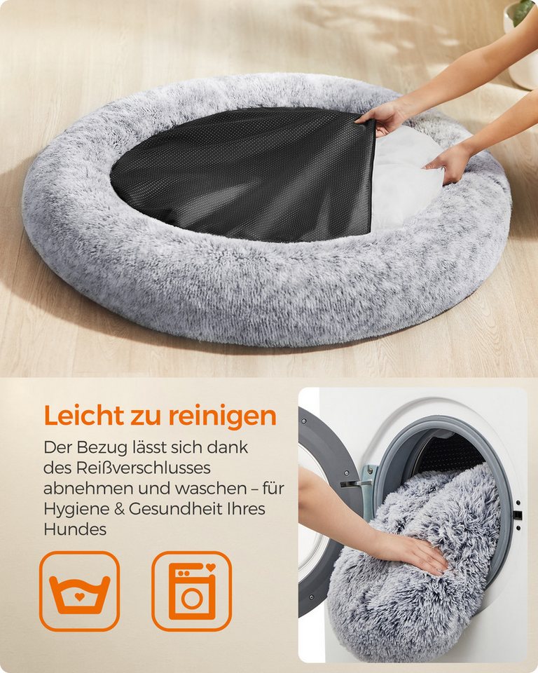 FEANDREA Hundebett flauschig, Katzenbett, Donut Kissen, waschbar, 120 cm Durchmesser, Polsterung in der Mitte herausnehmbar, flauschig – Bild 5 von 5