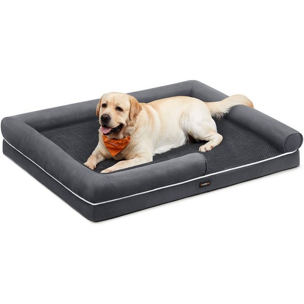 FEANDREA Hundebett Orthopädisches, Bezug abnehmbar und waschbar, rutschfeste, 135 x 107 x 23 cm, weiche Polsterung, erhöhte Ränder, Hundekorb