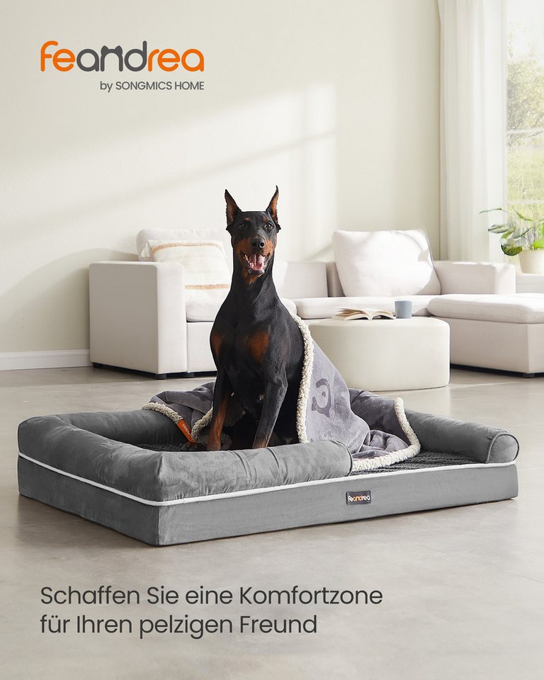 FEANDREA Hundebett Orthopädisches, Bezug abnehmbar und waschbar, rutschfeste, 120 x 85 x 20 cm, weiche Polsterung, erhöhte Ränder, Hundekorb – Bild 2 von 5