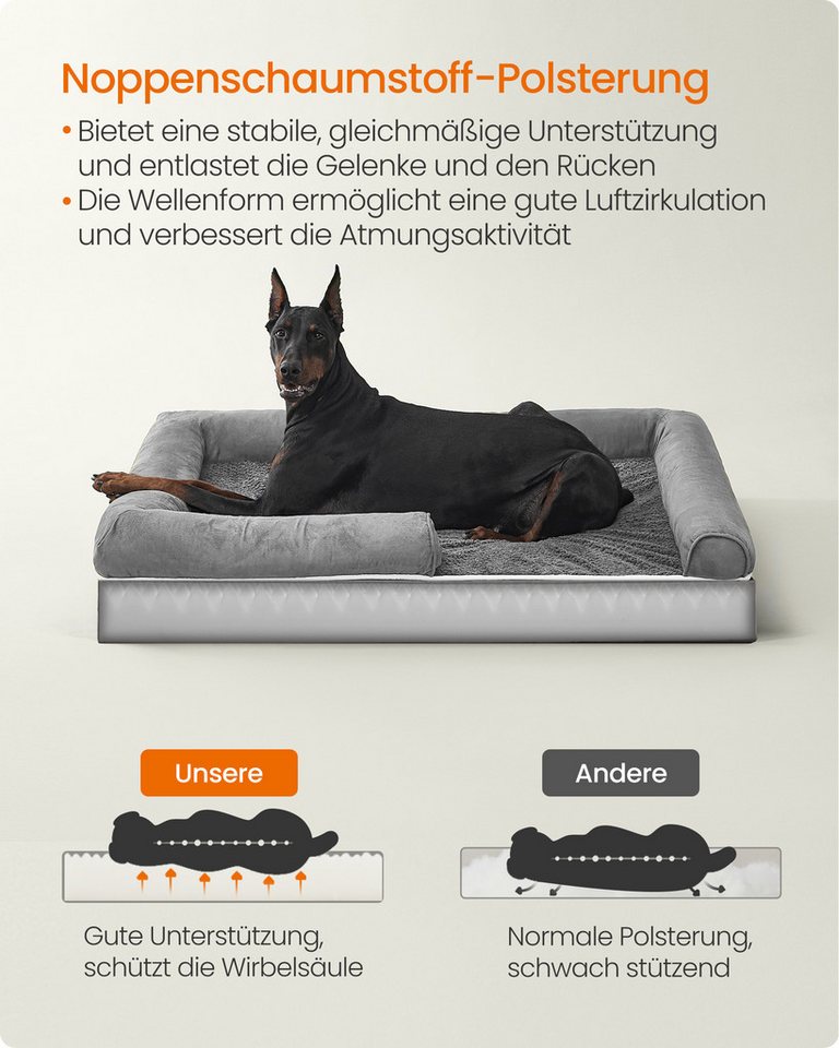 FEANDREA Hundebett Orthopädisches, Bezug abnehmbar und waschbar, rutschfeste, 120 x 85 x 20 cm, weiche Polsterung, erhöhte Ränder, Hundekorb – Bild 3 von 5